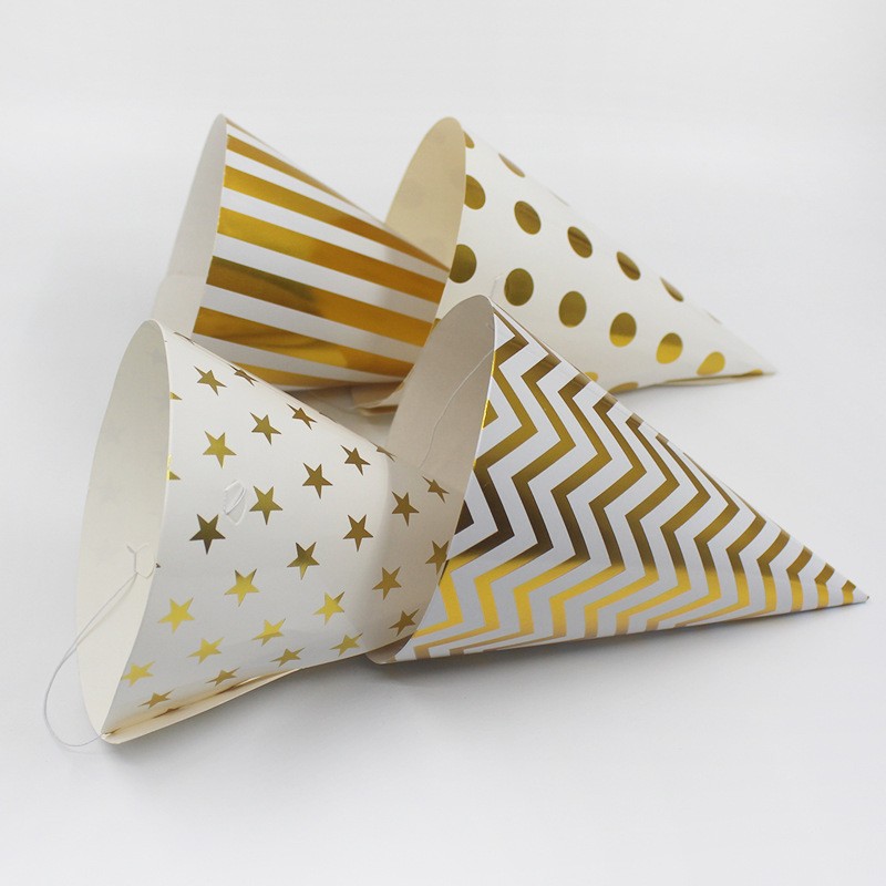 Set 6 Coifuri Metalizate, pentru Petrecere, Tematica Aniversare, Model Buline, 20 cm, Auriu [3]