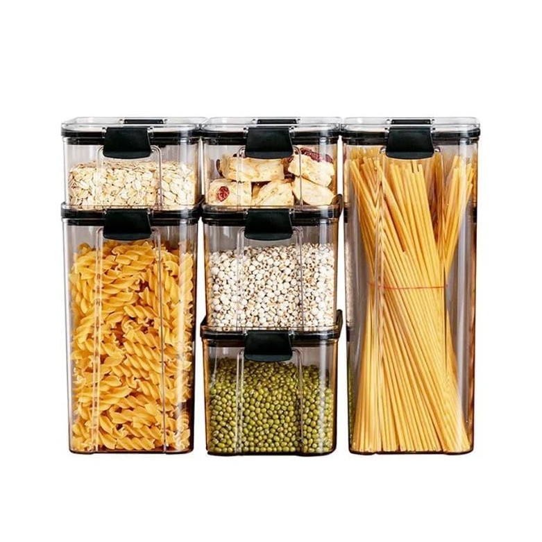 Organizatoare si Depozitare Bucatarie - Set 6 Recipiente din Plastic, pentru Alimente/Obiecte, Inchidere Ermetica, 2 x 460 ml, 2 x 700 ml, 1 x 1300 ml, 1 x 1800 ml, Transparent