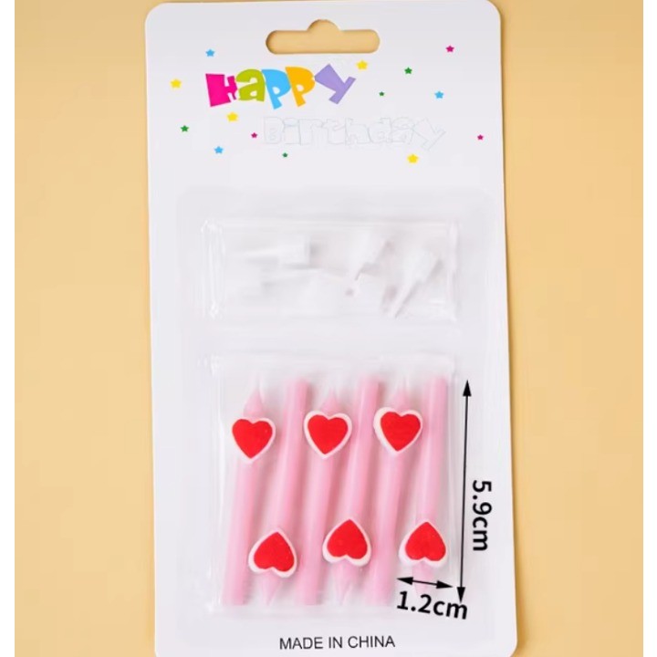 Set 6 Lumanari de Tort, Model Creion cu Inimioare, 5.9 x 1.1 cm, din Ceara, Roz [5]