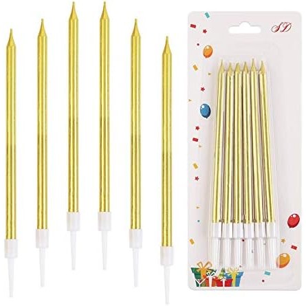 Set 6 Lumanari de Tort, din Parafina, 11 x 0.4 cm, Lucioase, Auriu [4]