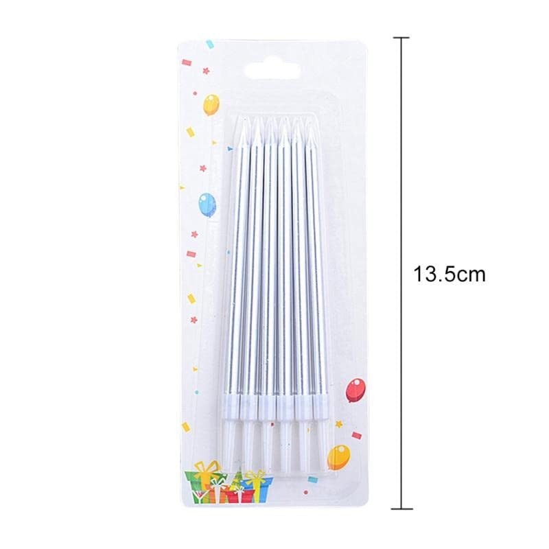 Set 6 Lumanari de Tort, din Parafina, 11 x 0.4 cm, Lucioase, Argintiu [3]