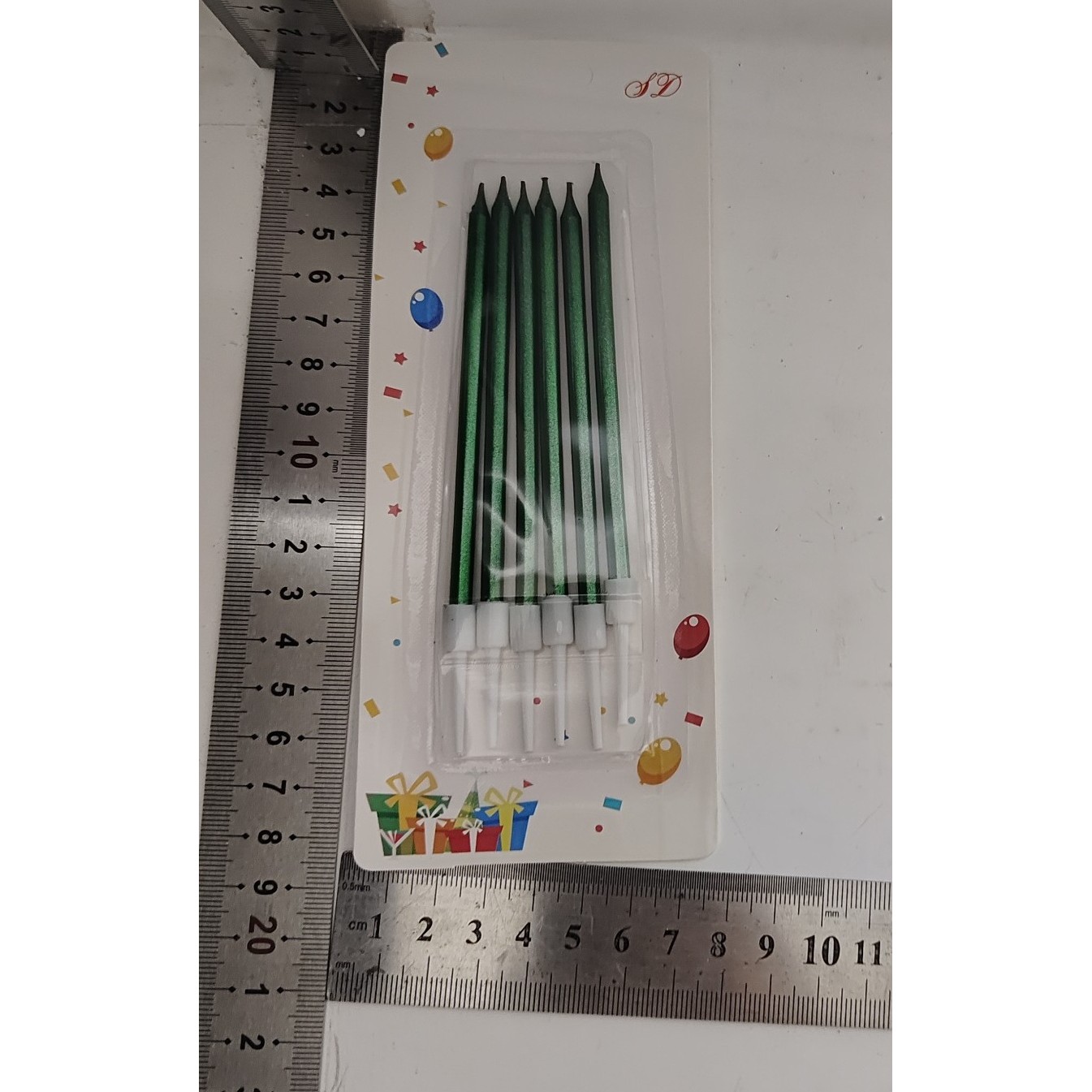 Set 6 Lumanari de Tort, din Parafina, 11 x 0.4 cm, Lucioase, Verde [4]