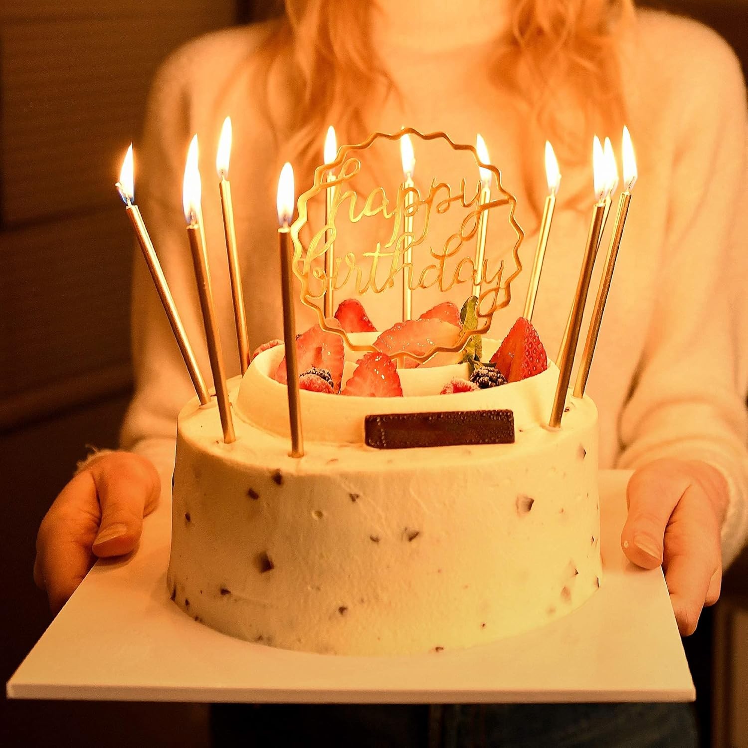 Set 6 Lumanari de Tort, din Parafina, 11 x 0.4 cm, Lucioase, Auriu [2]