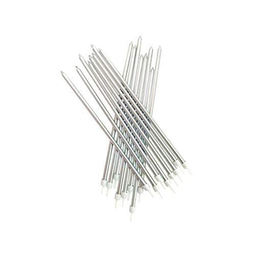 Set 6 Lumanari de Tort, din Parafina, 11 x 0.4 cm, Lucioase, Argintiu [5]