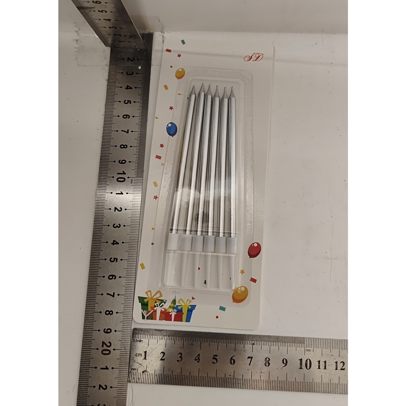 Set 6 Lumanari de Tort, din Parafina, 11 x 0.4 cm, Lucioase, Argintiu [7]