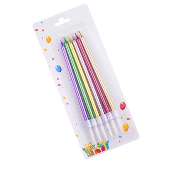 Lumanari si Toppere - Set 6 Lumanari de Tort, din Parafina, 11 x 0.4 cm, Lucioase, Multicolor