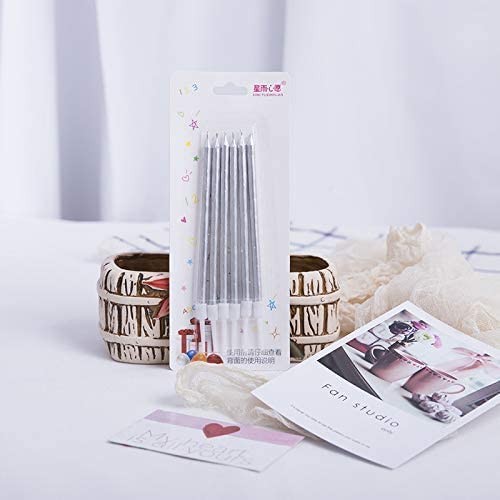 Set 6 Lumanari de Tort, din Parafina, 11 x 0.4 cm, Lucioase, Argintiu [4]