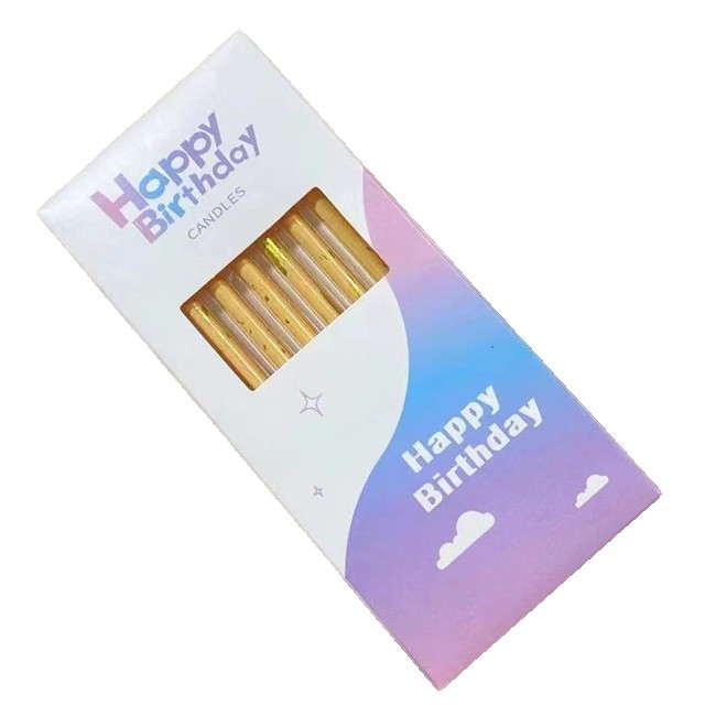 Lumanari si Toppere - Set 6 Lumanari Lungi, din Parafina, 10 x 0.5 cm, Happy Birthday, Bej