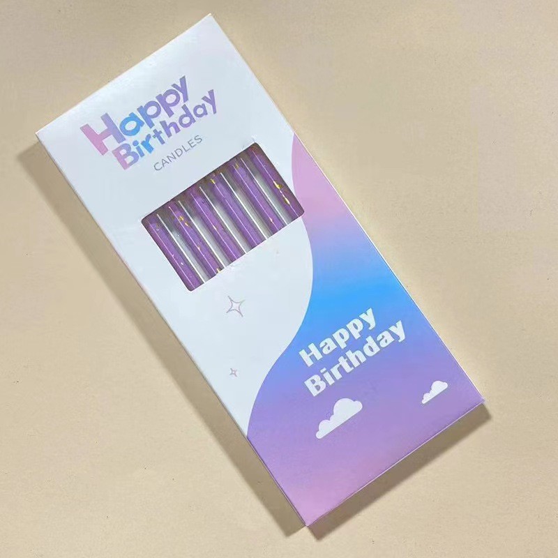 Set 6 Lumanari Lungi, din Parafina, 10 x 0.5 cm, Happy Birthday, Mov [1]