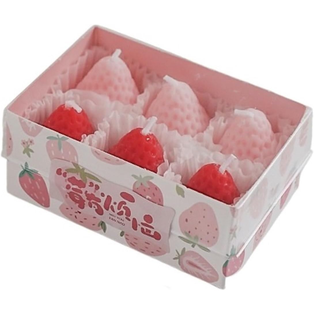 Lumanari - Set 6 Lumanari Parfumate, Model Capsunici, Ardere 30 min, 78g, 6.3 x 9.3 x 3.8 cm, Roz/Rosu