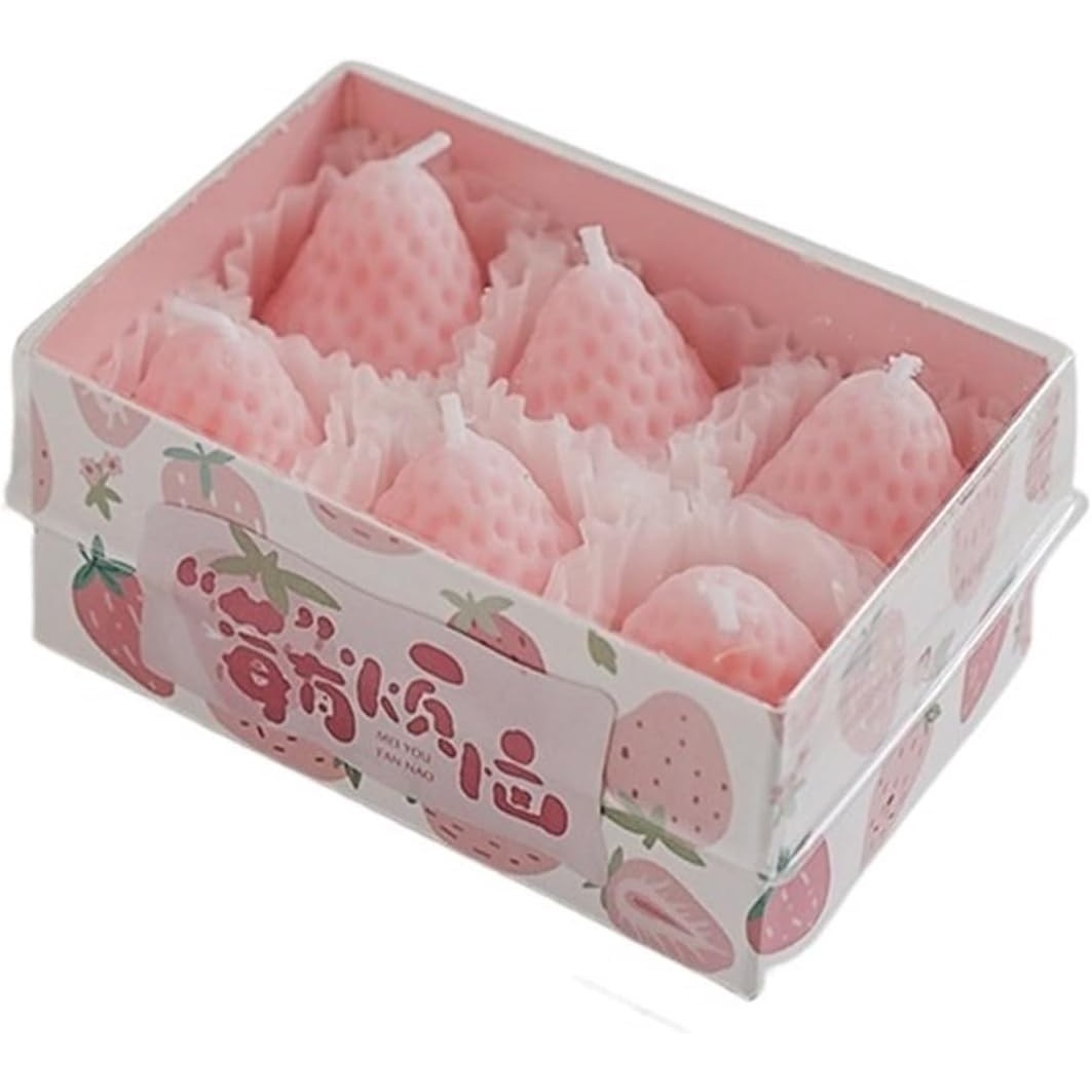 Lumanari - Set 6 Lumanari Parfumate, Model Capsunici, Ardere 30 min, 78g, 6.3 x 9.3 x 3.8 cm, Roz