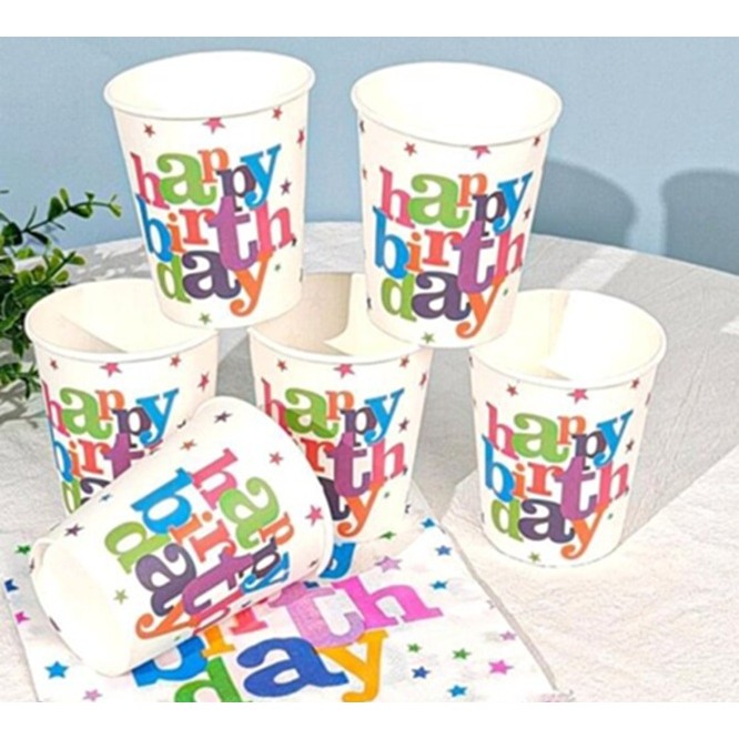 Set 6 Pahare, Imprimeu Happy Birthday, din Carton, 7.5 x 7.8 cm, Multicolor [3]