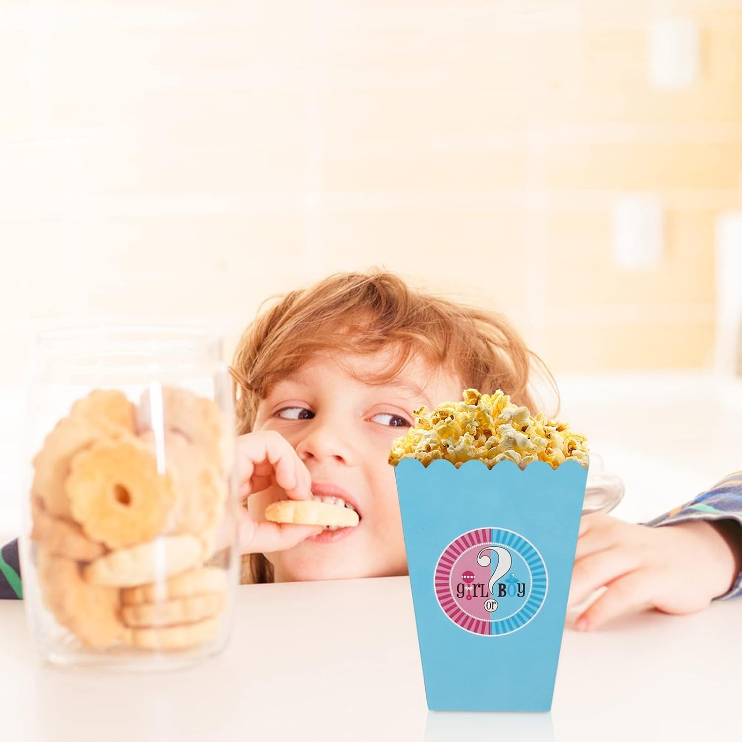 Set 6 Cutii Popcorn Gender Reveal, Girl or Boy, din Carton, 13 x 9 cm, Roz/Albastru [1]