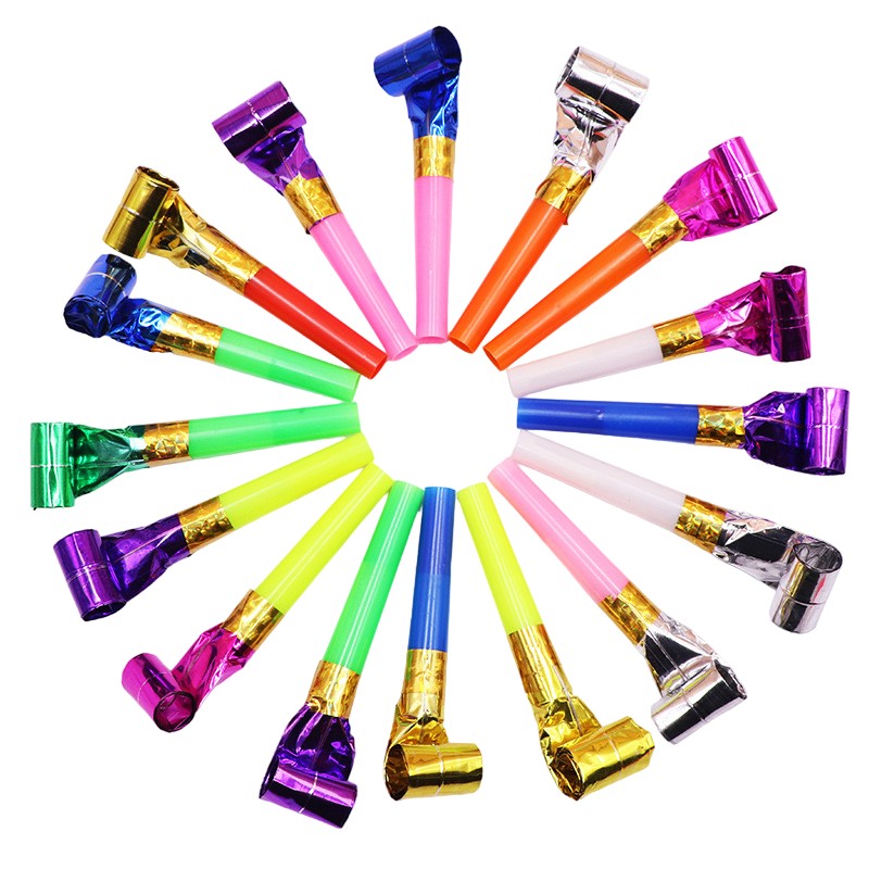 Accesorii Petrecere - Set 6 Suflatori, pentru Petrecere, Tematica Aniversare, 8 cm, Multicolore