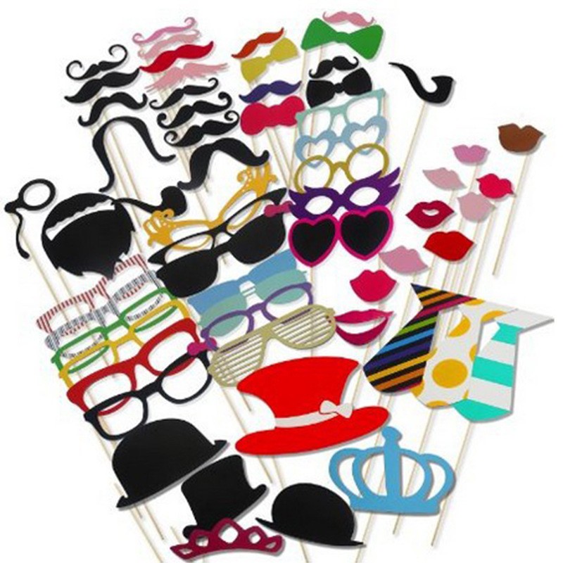 Set 60 de Accesorii pentru Petrecere, Props pentru Coltul de Poze, Ochelari, Palarii, Mustata, Cravata, pentru Evenimente, Multicolor [3]