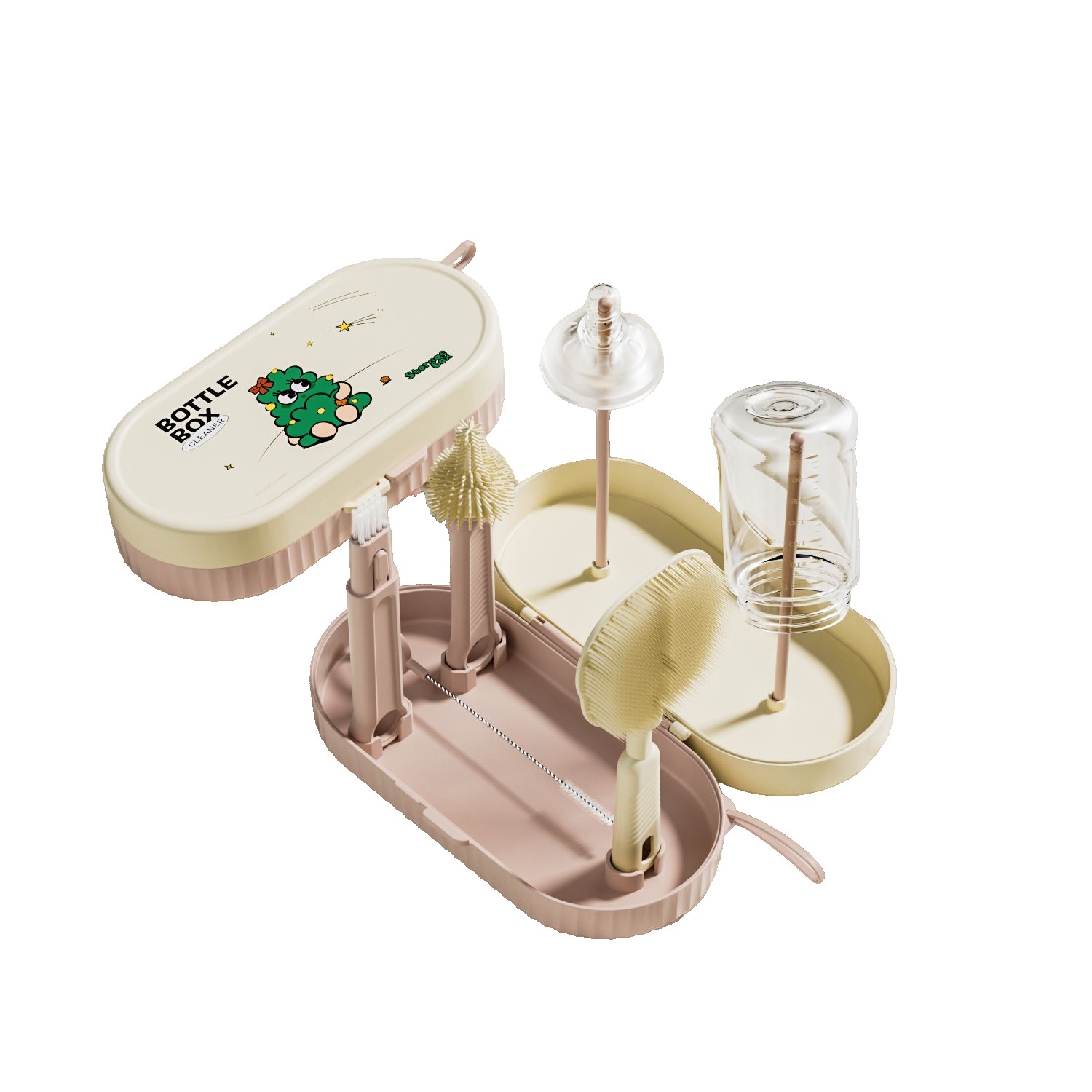 Articole Diverse copii - Set 7 Piese de Spalat/Uscat Biberoane, Portabil, Peri de Silicon, pentru Tetine, Suzete, Biberoane, Paie, Cutie Inclusa, 20 x 9.5 cm, Roz