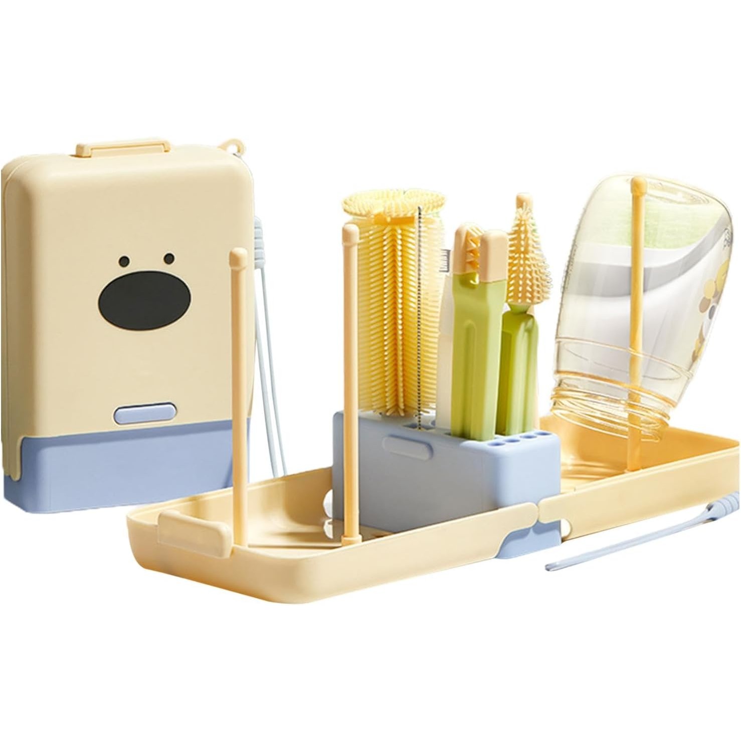 Articole Diverse copii - Set 7 Piese de Spalat/Uscat Biberoane, Portabil, Peri de Silicon, pentru Tetine, Suzete, Biberoane, Paie, Cutie Inclusa, 16.8 x 12 x 5 cm, Model Catel, Albastru