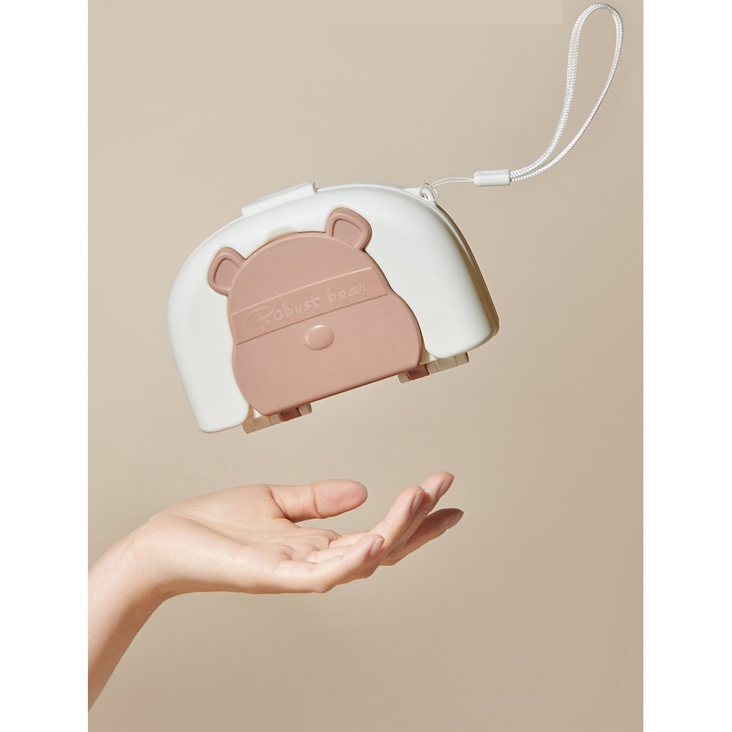 Set 7 Piese de Spalat/Uscat Biberoane, Portabil, Peri de Silicon, pentru Tetine, Suzete, Biberoane, Paie, Cutie Inclusa, 16 x 11 x 5 cm, Model Ursulet, Maro [2]