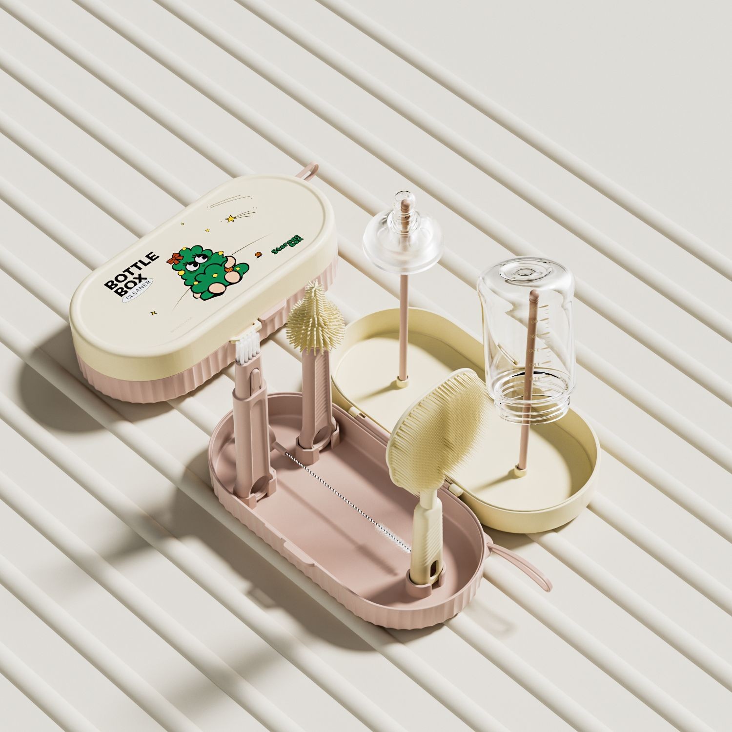 Set 7 Piese de Spalat/Uscat Biberoane, Portabil, Peri de Silicon, pentru Tetine, Suzete, Biberoane, Paie, Cutie Inclusa, 20 x 9.5 cm, Roz [5]