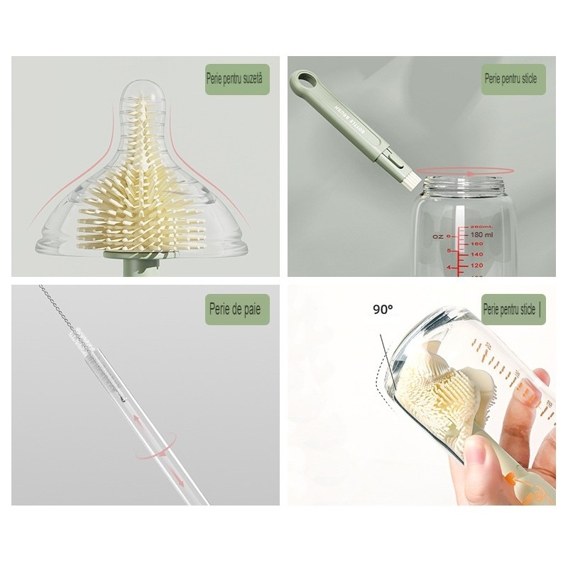 Set 7 Piese de Spalat/Uscat Biberoane, Portabil, Peri de Silicon, pentru Tetine, Suzete, Biberoane, Paie, Cutie Inclusa, 20 x 9.5 cm, Portocaliu [4]