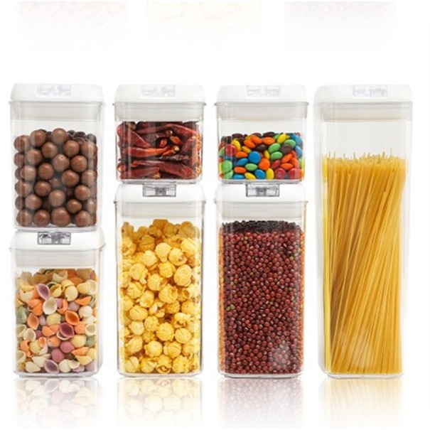 Set 7 Recipiente din Plastic, pentru Alimente/Obiecte, Inchidere Ermetica, 2 x 0.5l, 2 x 0.8l, 2 x 1.2l, 1 x 1.9 l, Capac Alb, Transparent [2]