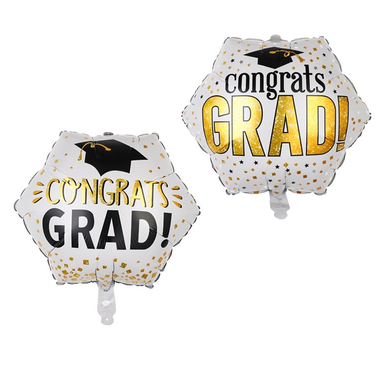 Set 8 Baloane din Folie Metalizat? si din Latex, Figurine Soare 77x67cm, Stea si Hexagon 45 cm, Baloane Latex 30 cm, Tema Absolvire, Ambalaj Individual, Pai Inclus, Umflare cu Aer sau Heliu, Multicolor [1]