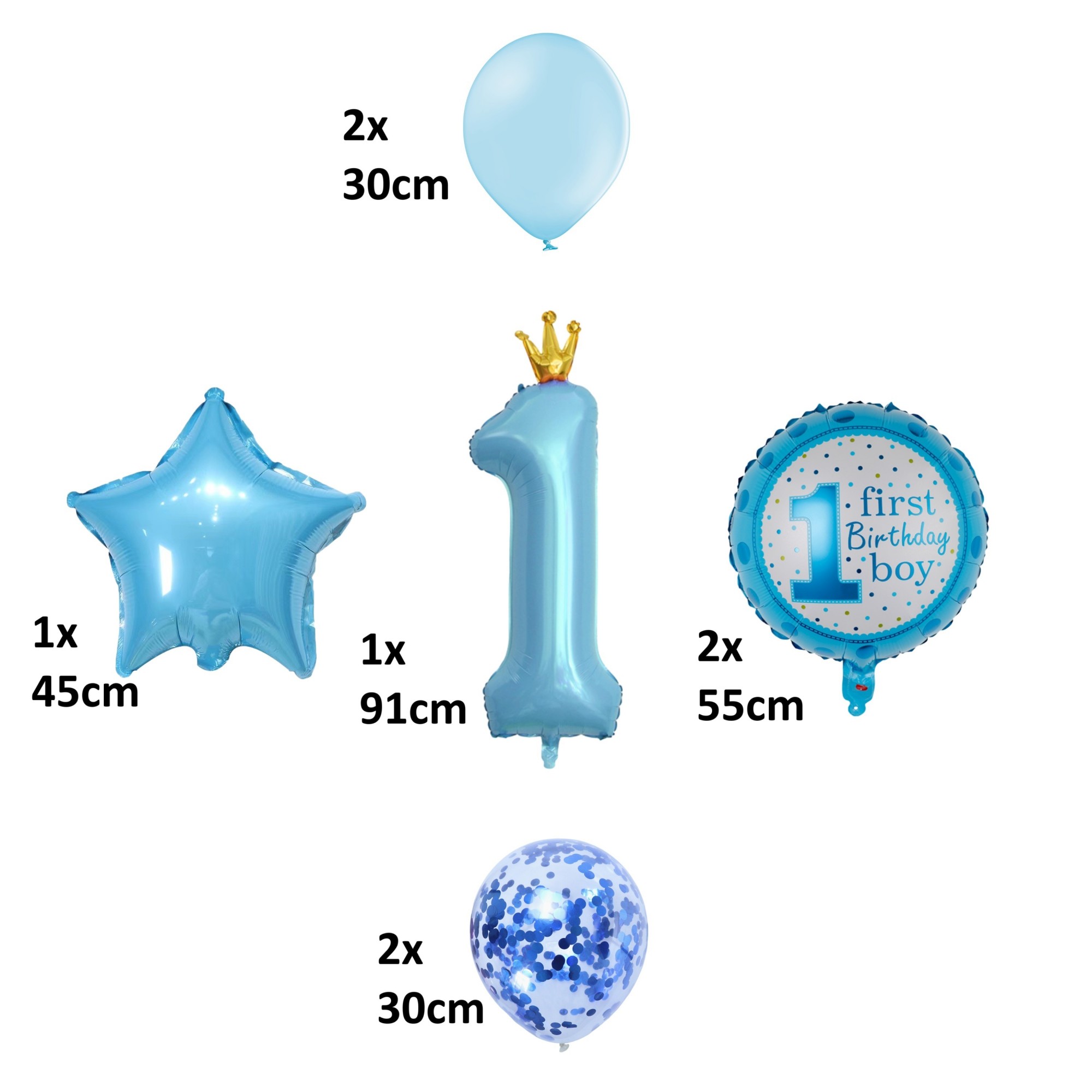 Set 8 Baloane din Folie Metalizat? si din Latex, Figurine Cifra 1 Printesa 91cm, Stea 45 cm si Cerc 55 cm, Baloane Latex 30 cm, Tema Prima Aniversare, Ambalaj Individual, Pai Inclus, Umflare cu Aer sau Heliu, Albastru [7]