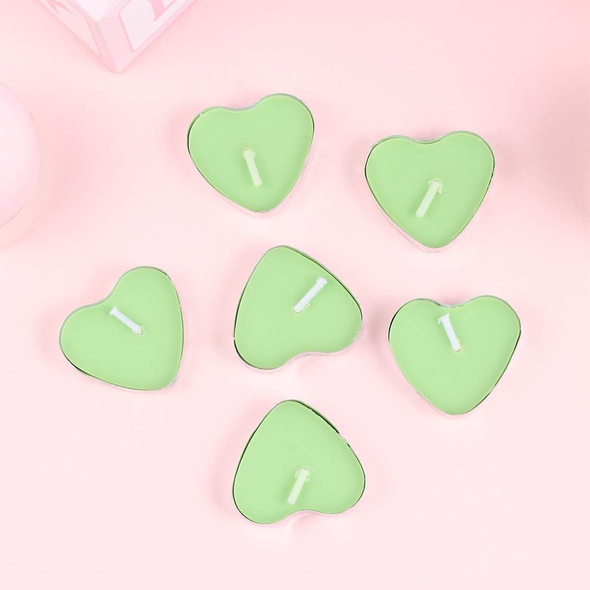 Set 9 Lumanari in Forma de Inima, pentru Ziua Indragostitilor, Aroma de Mar, Ardere 3.5 h, din Parafina, 4 x 2 cm, Verde [1]