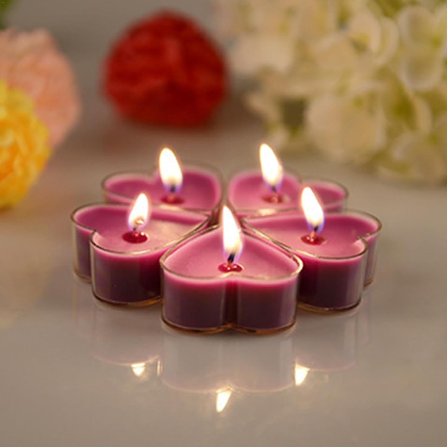 Set 9 Lumanari in Forma de Inima, pentru Ziua Indragostitilor, Aroma de Lavanda, Ardere 3.5 h, din Parafina, 4 x 2 cm, Mov [2]