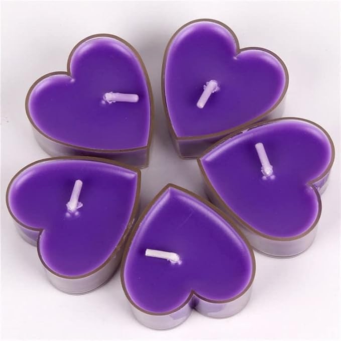 Set 9 Lumanari in Forma de Inima, pentru Ziua Indragostitilor, Aroma de Lavanda, Ardere 3.5 h, din Parafina, 4 x 2 cm, Mov [3]