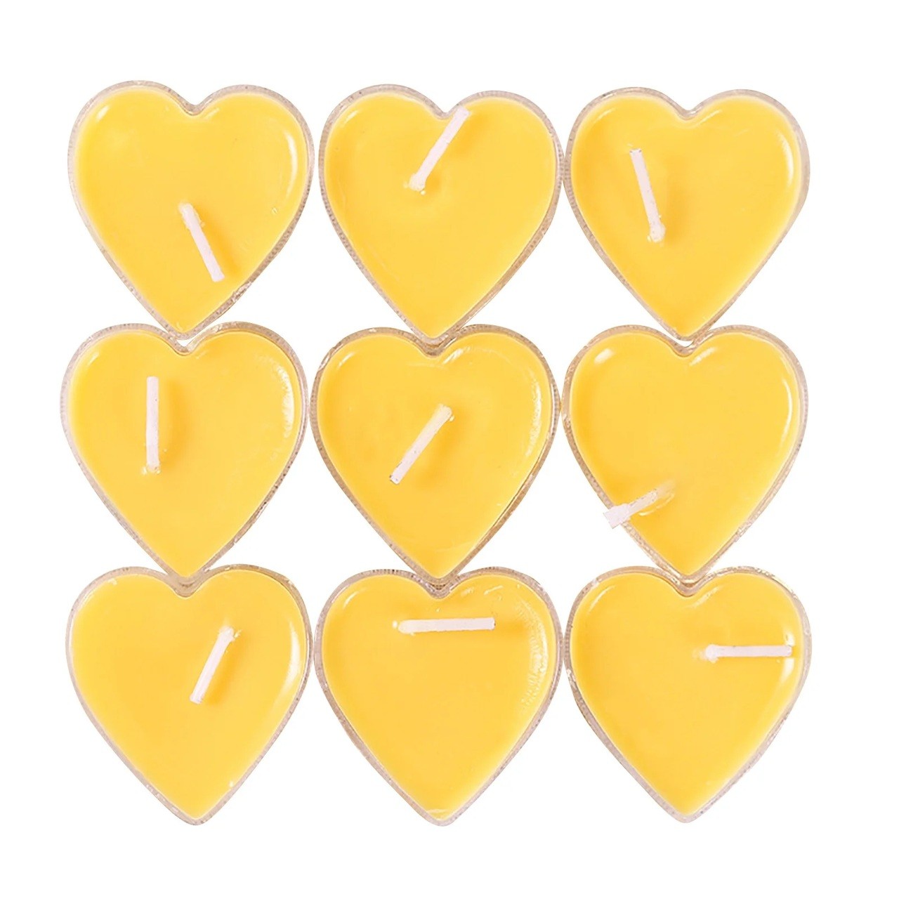 Set 9 Lumanari in Forma de Inima, pentru Ziua Indragostitilor, Aroma de Citrice, Ardere 3.5 h, din Parafina, 4 x 2 cm, Galben [3]