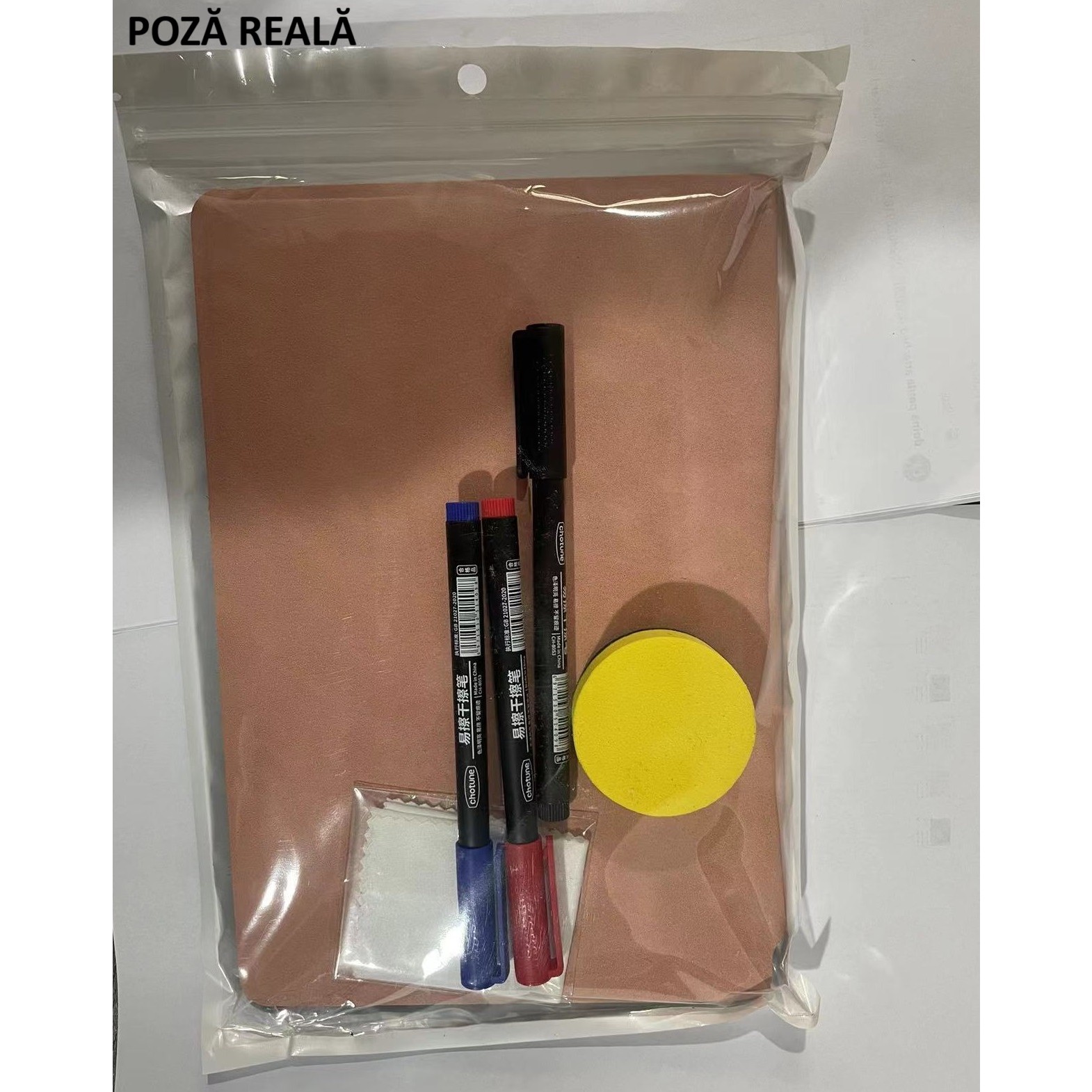 Set Agenda A5 Reutilizabila cu Pagini Tip Tabla, Agenda Pagini Albe cu Stergere Uscata, 3 Markere, 1 Burete ?i 1 Laveta de sters, Portabila, 24 x 16.5 cm, Coperta Piele, Roz Pal [5]