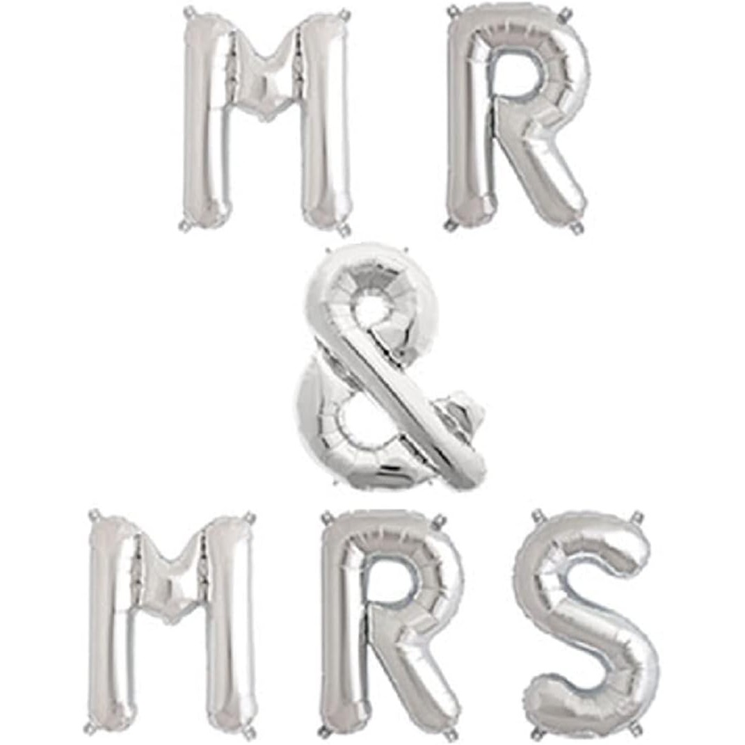 Set Baloane din Folie Metalizata, Figurine Litere, Model MR&amp;MRS, Tema Nunta, 40 cm, Baloane Party, Ambalaj Individual, Pai inclus, Umflare cu Aer sau Heliu, Argintiu [2]