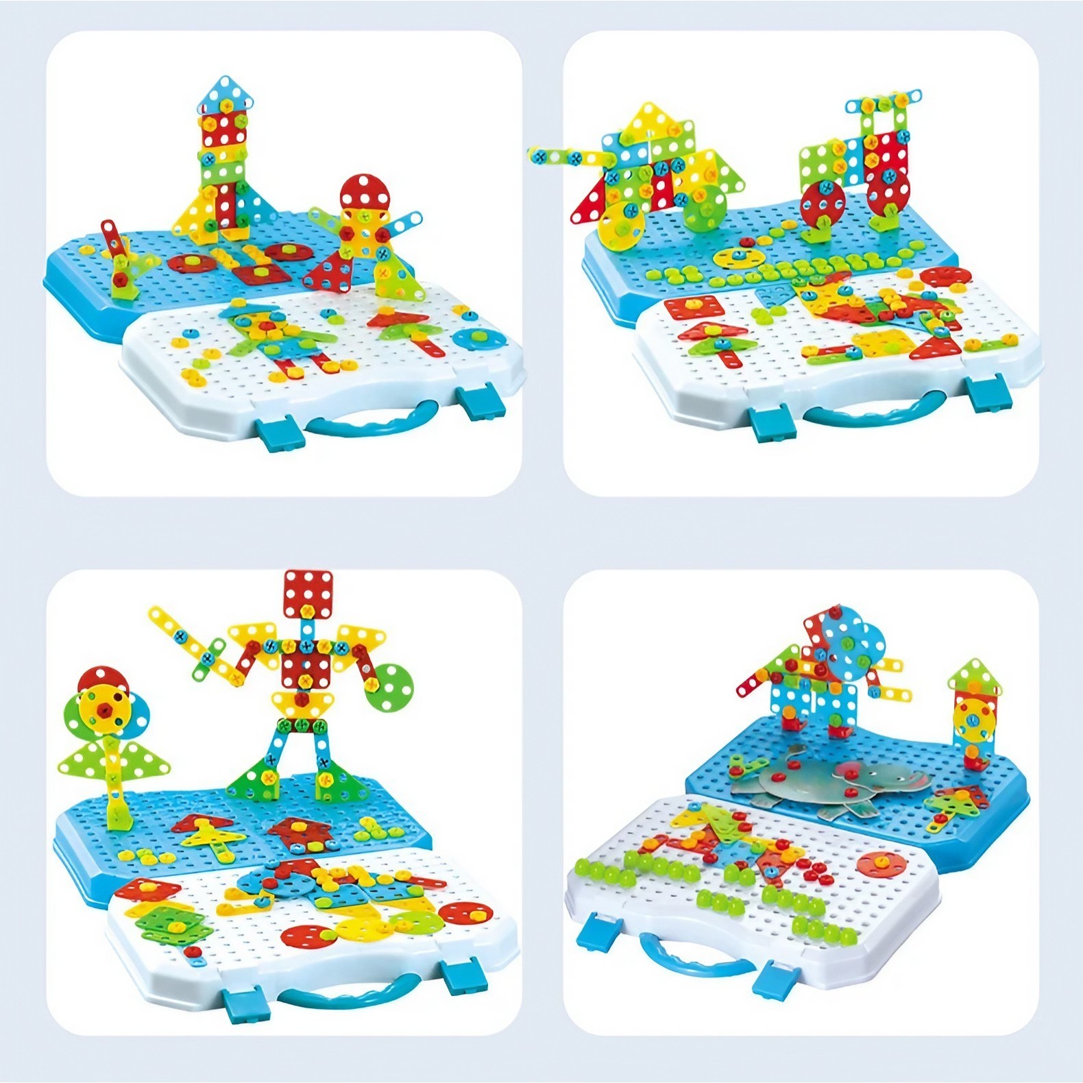 Set Constructie Bormasina Magica cu Servieta, 310 Piese, Albastru, Piese Multicolore, Plastic, 31x46 cm [4]