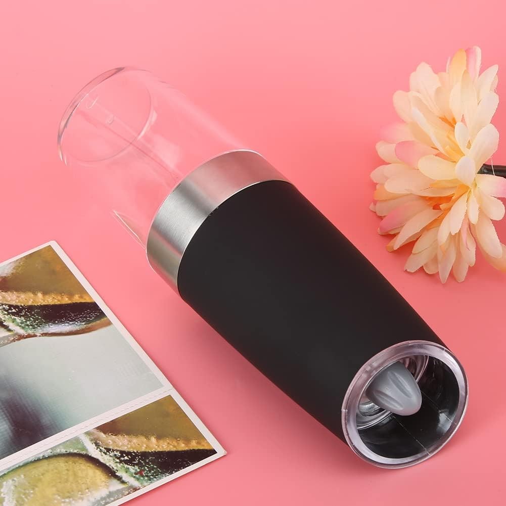 Set de 2 Rasnite electrice de Sare si Piper, cu Camere Depozitare Transparente, Macinare, Functionare pe Baterii, cu Lumina, ABS, 20x6.5 cm, Negru/Transparent [9]