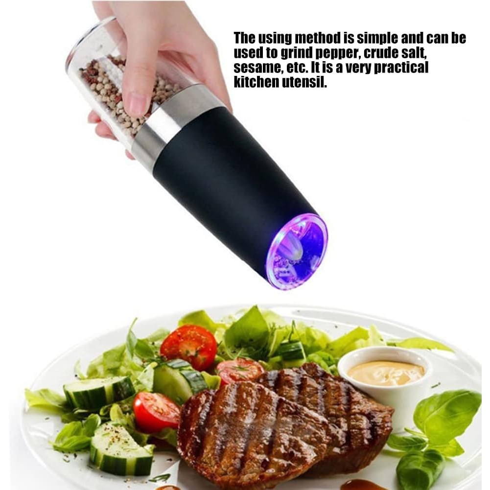 Set de 2 Rasnite electrice de Sare si Piper, cu Camere Depozitare Transparente, Macinare, Functionare pe Baterii, cu Lumina, ABS, 20x6.5 cm, Negru/Transparent [13]