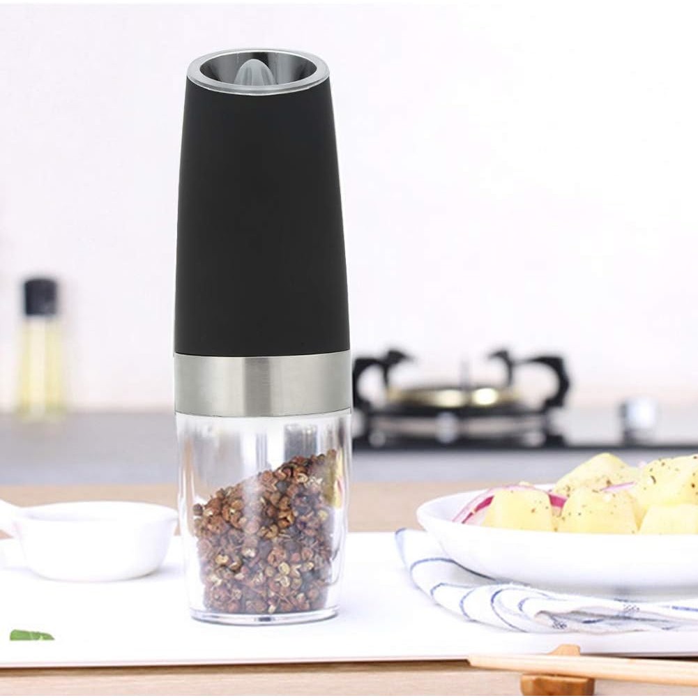 Set de 2 Rasnite electrice de Sare si Piper, cu Camere Depozitare Transparente, Macinare, Functionare pe Baterii, cu Lumina, ABS, 20x6.5 cm, Negru/Transparent [6]