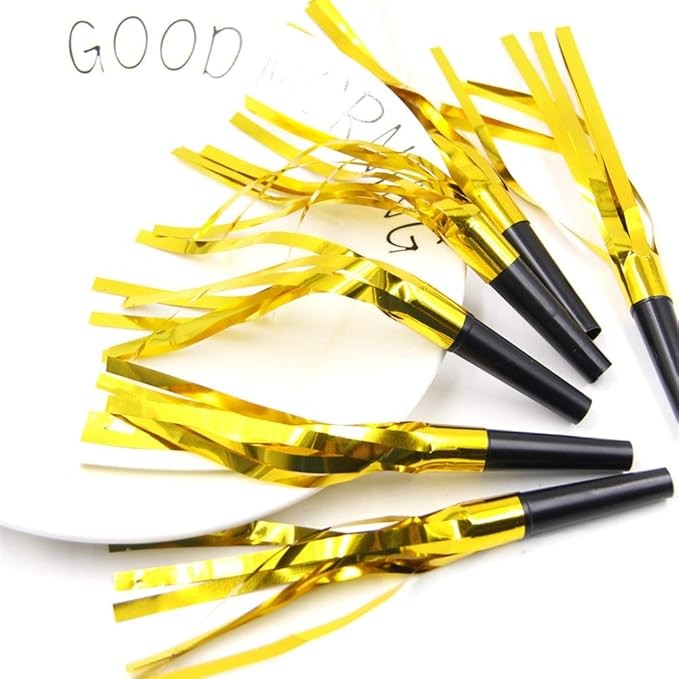 Set 6 Fluiere Party cu Franjuri, din Plastic, Auriu [6]