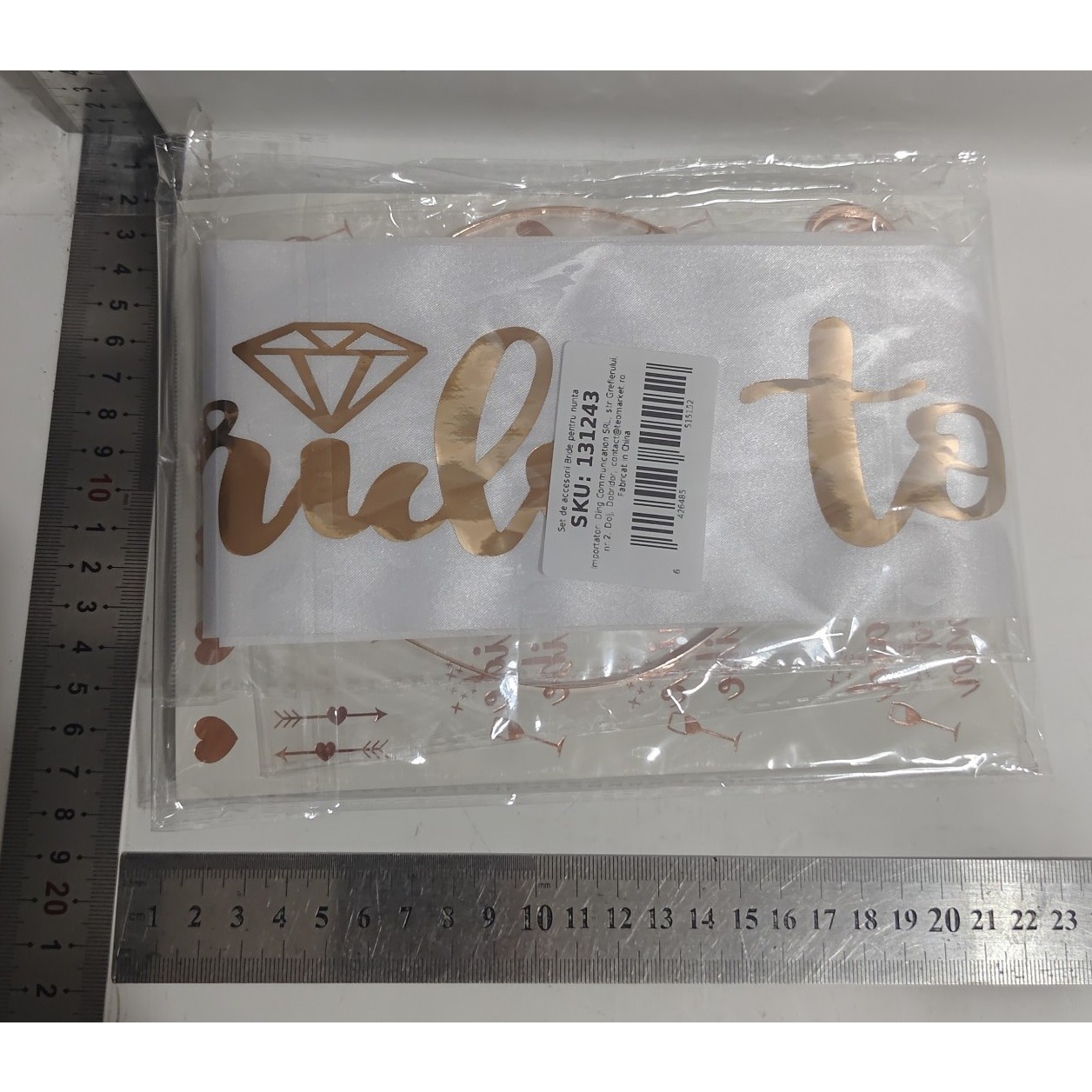 Set de Accesorii pentru Mireasa, Coronita, Panglica, Stickere, Voal, Model Bride To Be, Tematica Nunta, Alb-Roz [7]