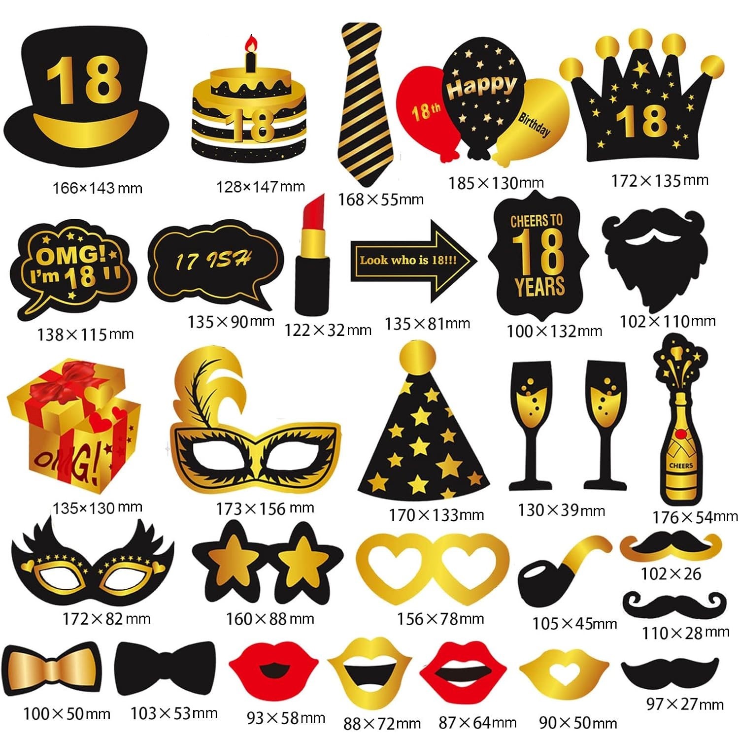 Set Accesorii pentru Petrecere, Props pentru Coltul de Poze, pentru Majorat, Aniversare 18 Ani, Ochelari, Palarii, Mustata, Cravata, pentru Evenimente, Multicolor [2]