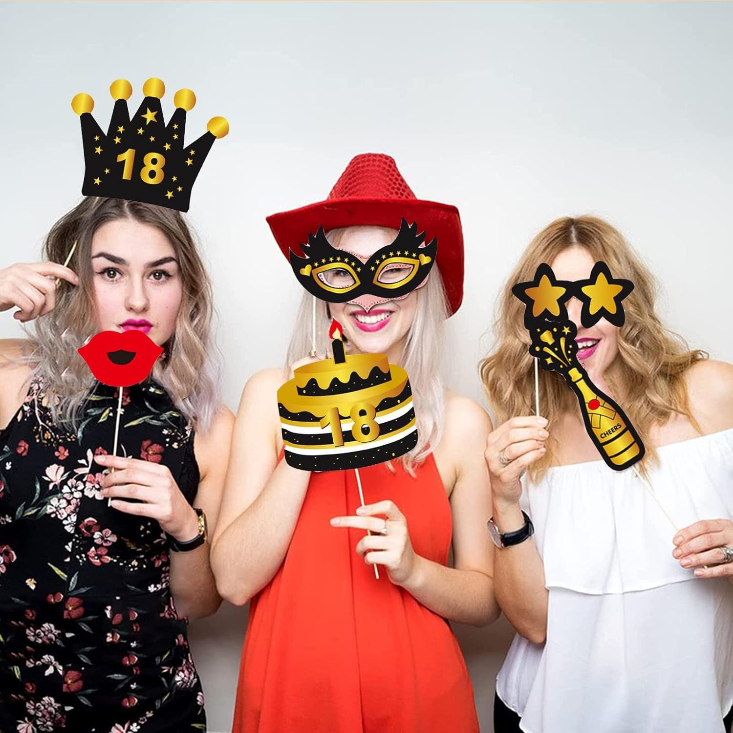 Set Accesorii pentru Petrecere, Props pentru Coltul de Poze, pentru Majorat, Aniversare 18 Ani, Ochelari, Palarii, Mustata, Cravata, pentru Evenimente, Multicolor [4]