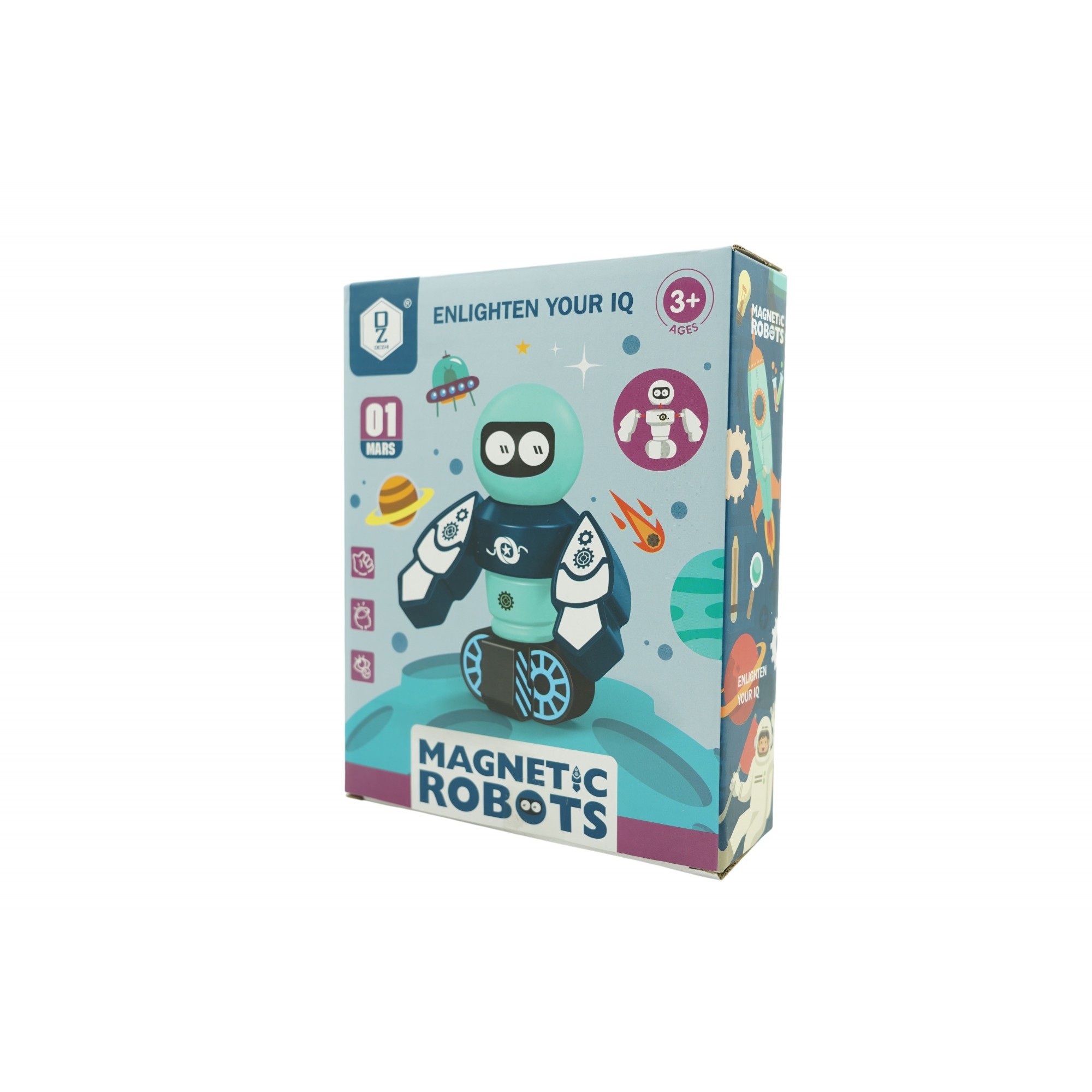 Jucarii educative - Set inteligent de blocuri magnetice pentru copii, 7 piese, cutie depozitare, robotel, albastru