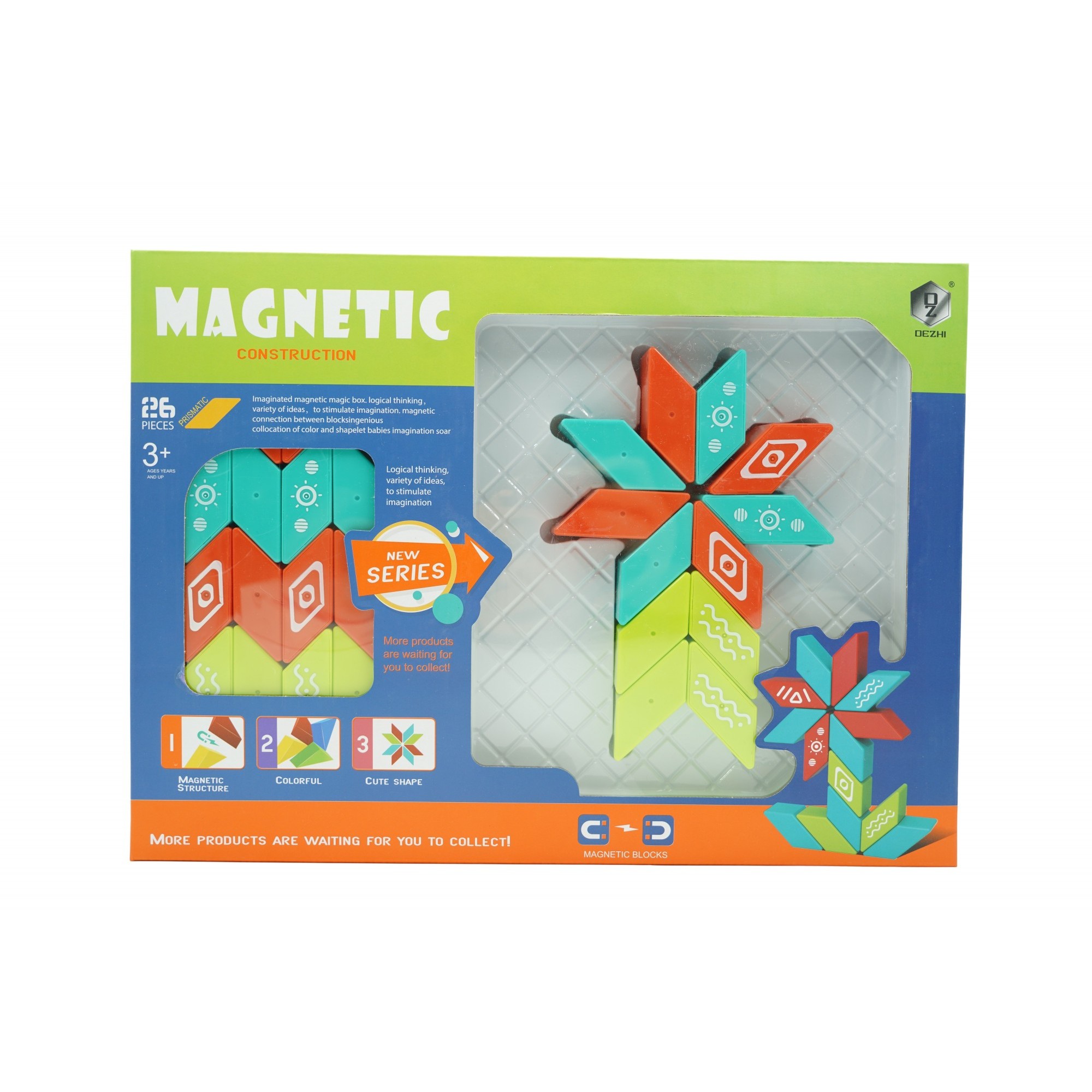 Jucarii educative - Set inteligent de constructie cu piese magnetice, 26 piese, +3 ani, multicolor