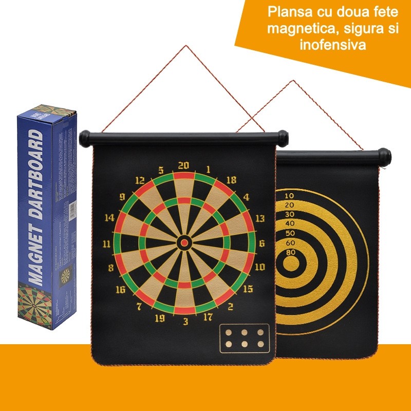 Set Joc Darts Doua Fete pentru Joc, 6 Sageti Incluse, Magnetic, Dimensiuni 37 x 40 cm, Design clasic, Multicolor [6]