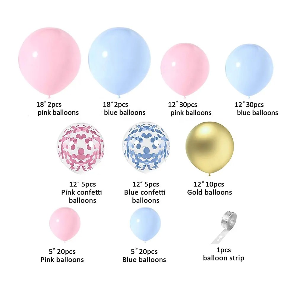 Baloane decorative pentru GENDER PARTY, Arcada Set 130 baloane, Arcul de Baloane Roz si Albastru, Baloane Confetti Aurii, Multicolor [1]