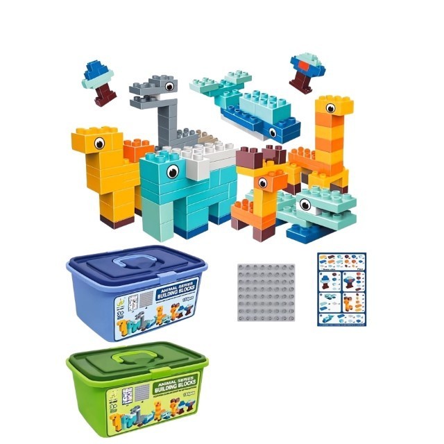 Jucarii educative - Set piese de constructii pentru copii, Animal series, 134 piese, Multicolor
