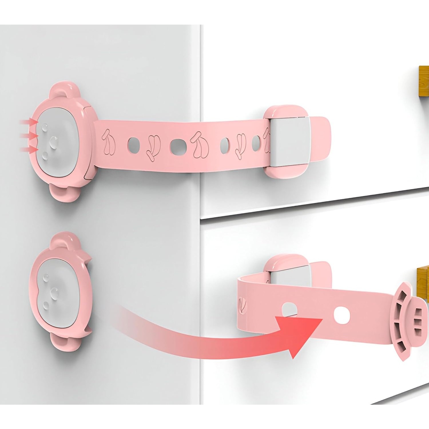 Siguranta pentru Usi Copii, Sistem de Blocare Sertare, Dulap, Frigider, Adeziv, cu Sistem de Inchidere Dublu, Model Maimutica, Roz [4]