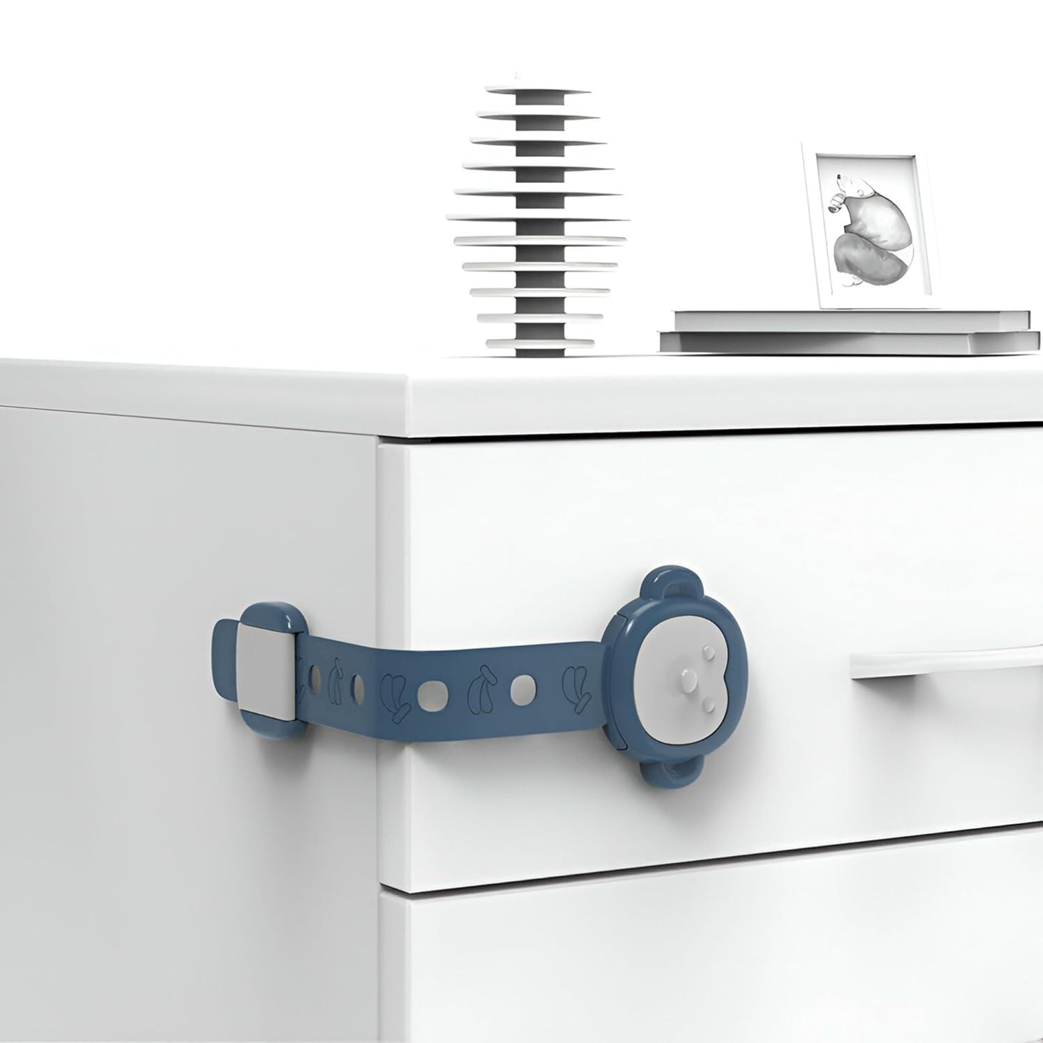 Siguranta pentru Usi Copii, Sistem de Blocare Sertare, Dulap, Frigider, Adeziv, cu Sistem de Inchidere Dublu, Model Maimutica, Albastru [2]