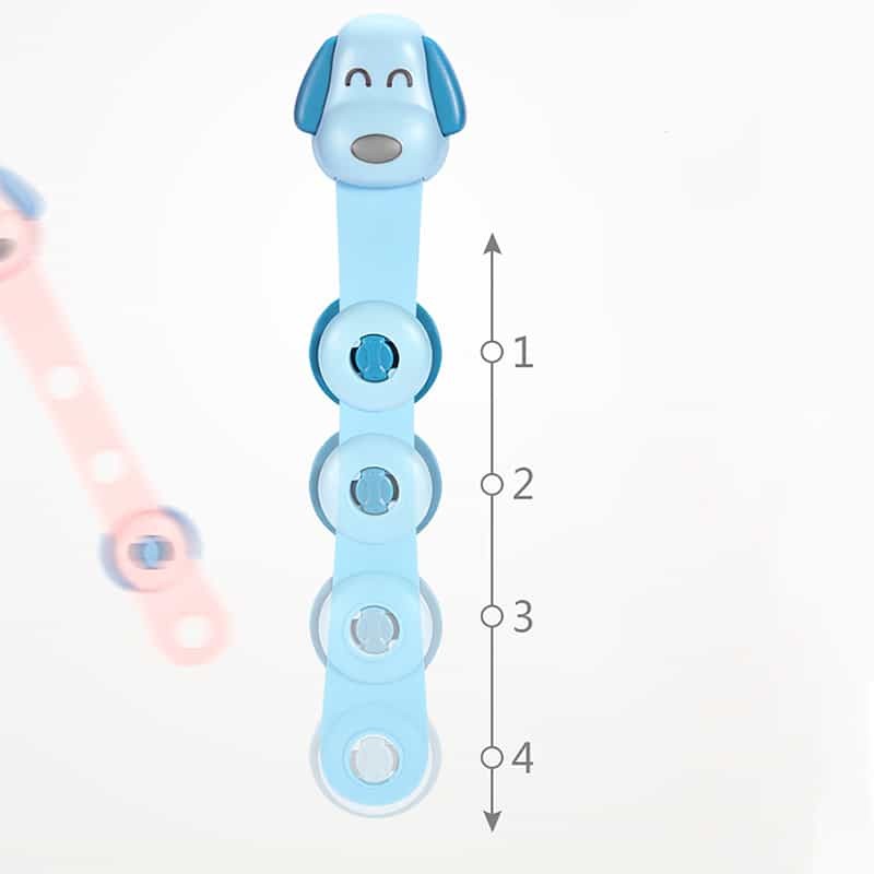 Siguranta pentru Usi Copii, Sistem de Blocare Sertare, Dulap, Frigider, Adeziv, cu Sistem de Inchidere Dublu, Model Catelus, Albastru [6]