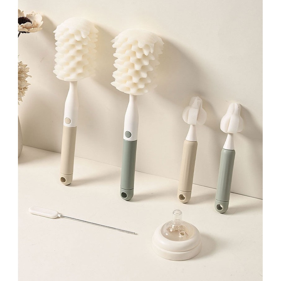 Set 3 Perii de Spalat Biberoane, pentru Tetina, Biberon, Pai, Materiale Sigure, fara BPA, Curatare 360°, Verde [4]